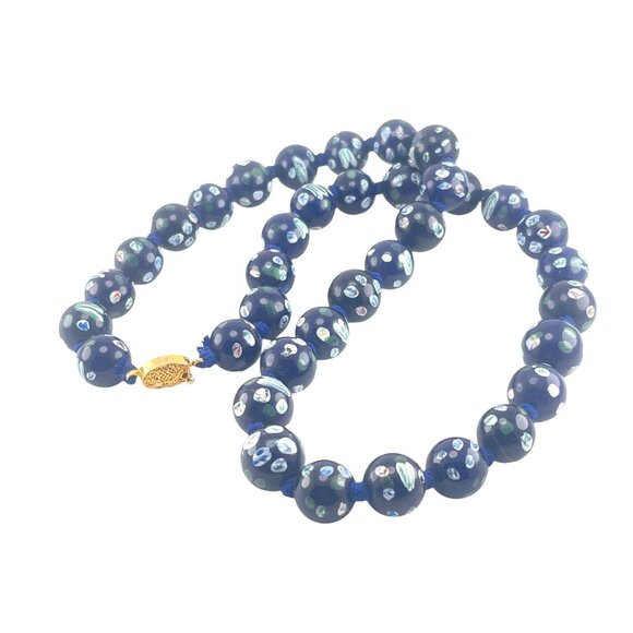 Millefiori Glass Beaded Necklace With Gold-Tone Clasp Statement Elegant - Picture 1 of 10